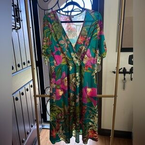 Floral Wrap Dress in Green and Pink
